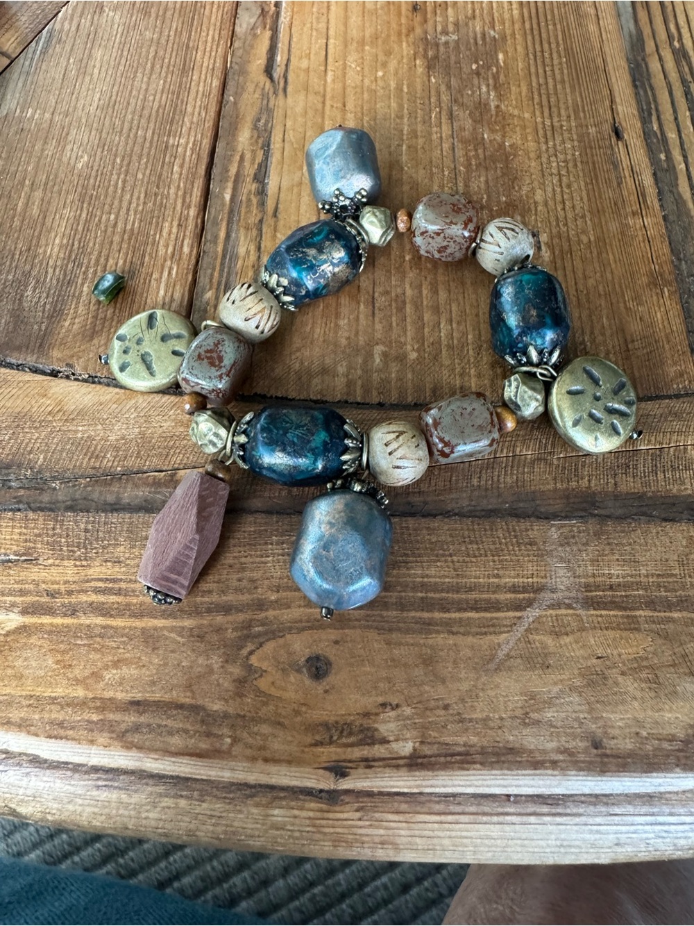 Bohemian Blue & Gold Beaded Stretch Bracelet